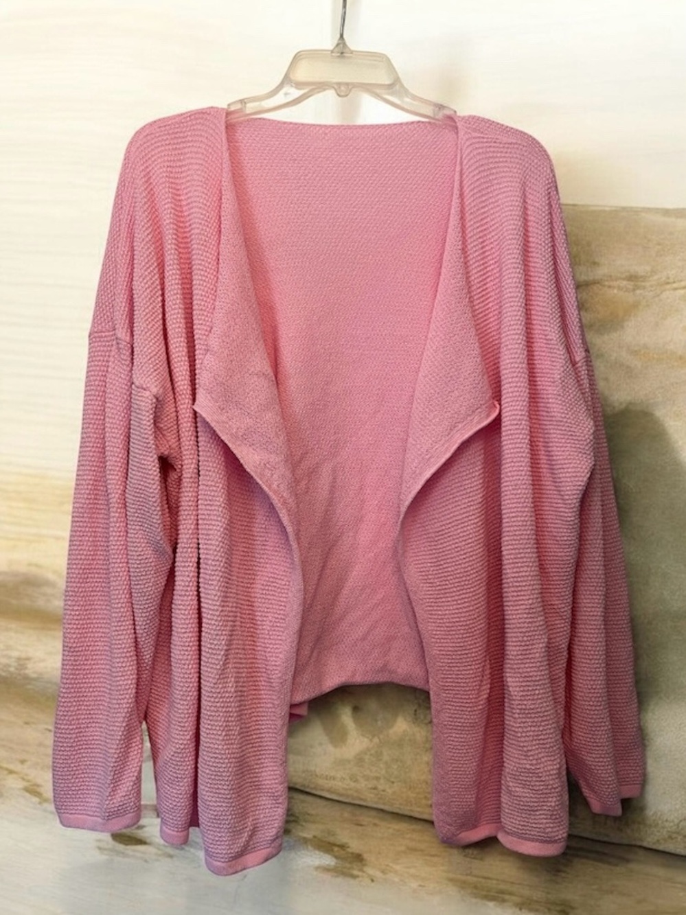 Draped Open-Front Knit Cardigan in Soft Pink